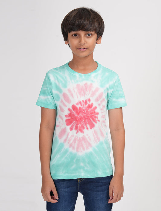 Zion Boys Half Sleeve T Shirt Tie & Dye - Green