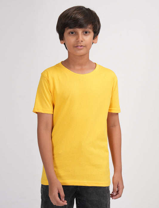Zion Boys Solid Crew Neck T shirt-Yellow