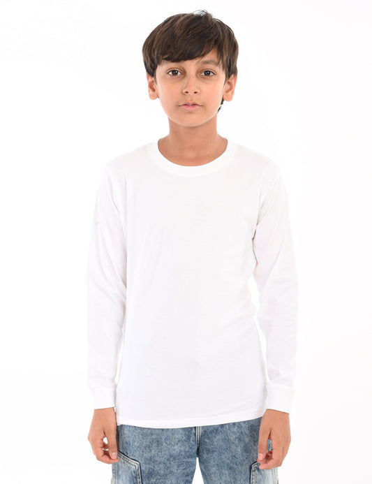 Zion Cotton  Full Sleeve Solid Round Neck T shirt - White