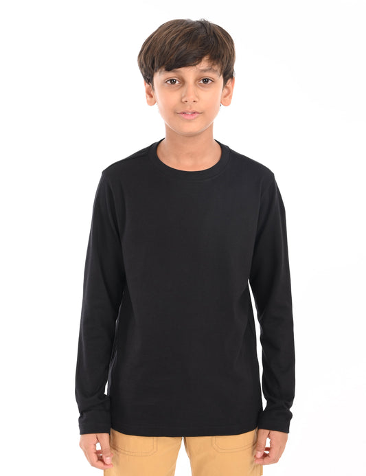 Zion Cotton  Full Sleeve Solid Round Neck T shirt - Black