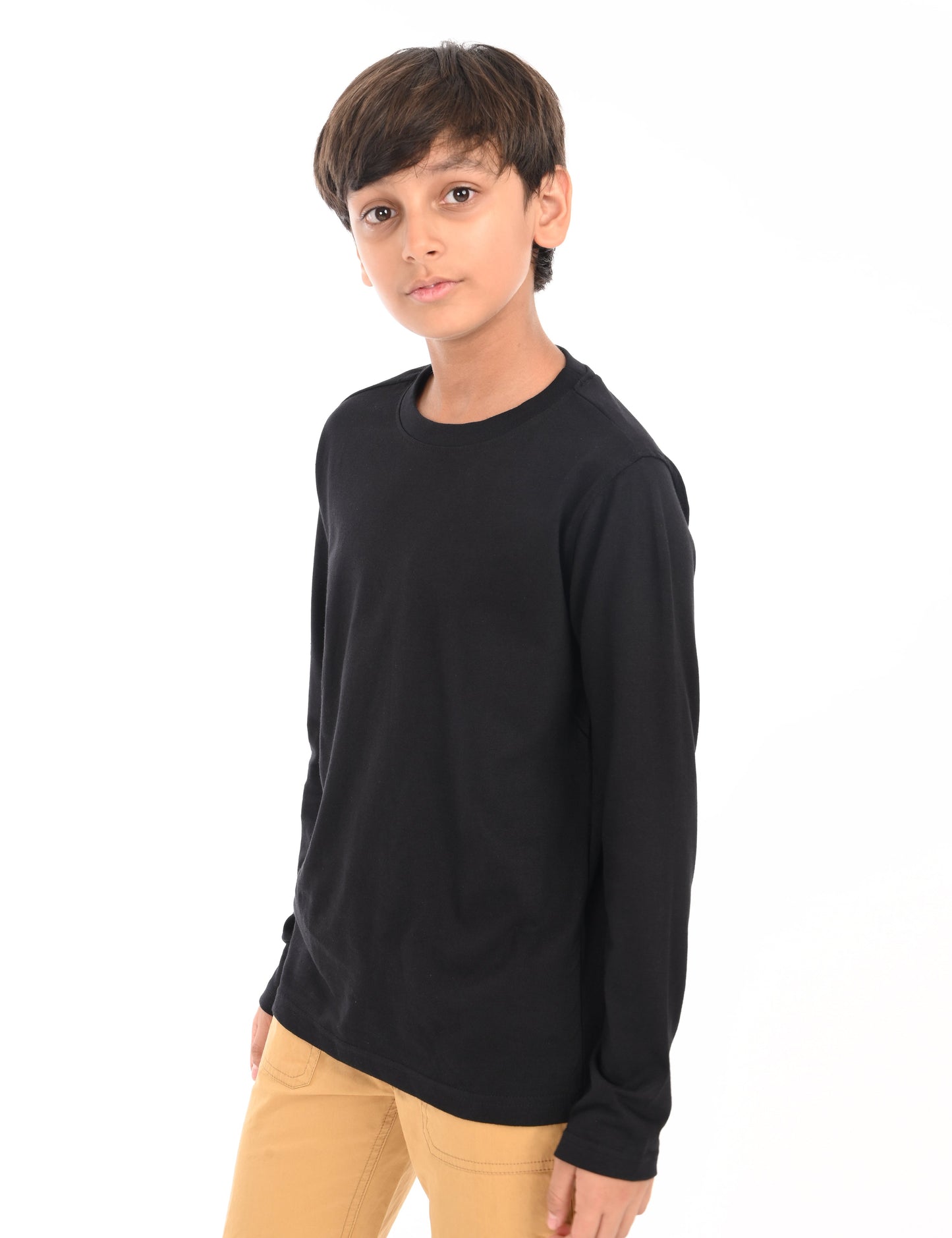 Zion Cotton  Full Sleeve Solid Round Neck T shirt - Black