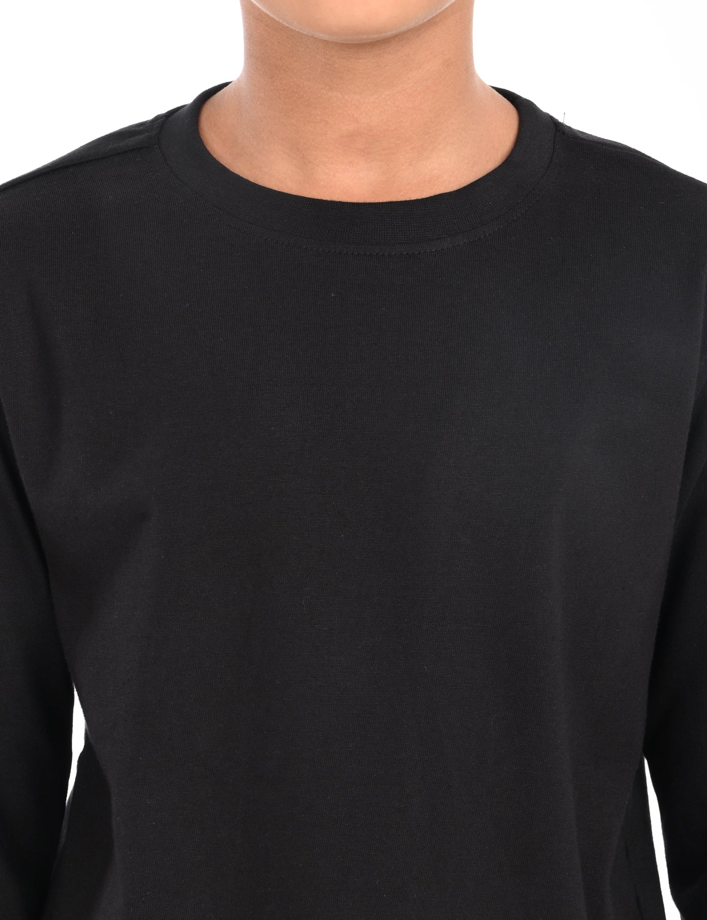 Zion Cotton  Full Sleeve Solid Round Neck T shirt - Black