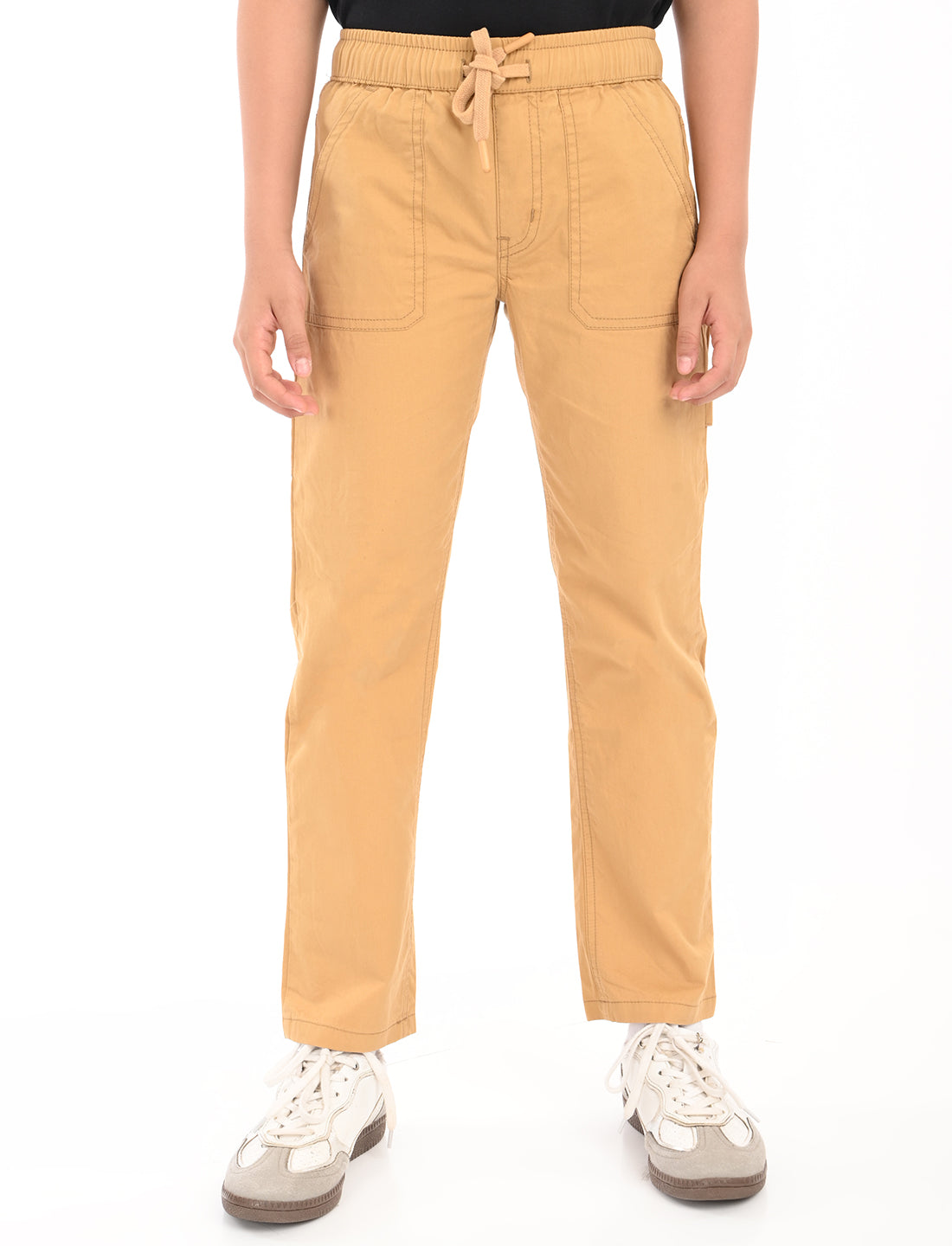 Zion Boys Cotton Lycra Solid Colored Work Wear Trousers - Khaki