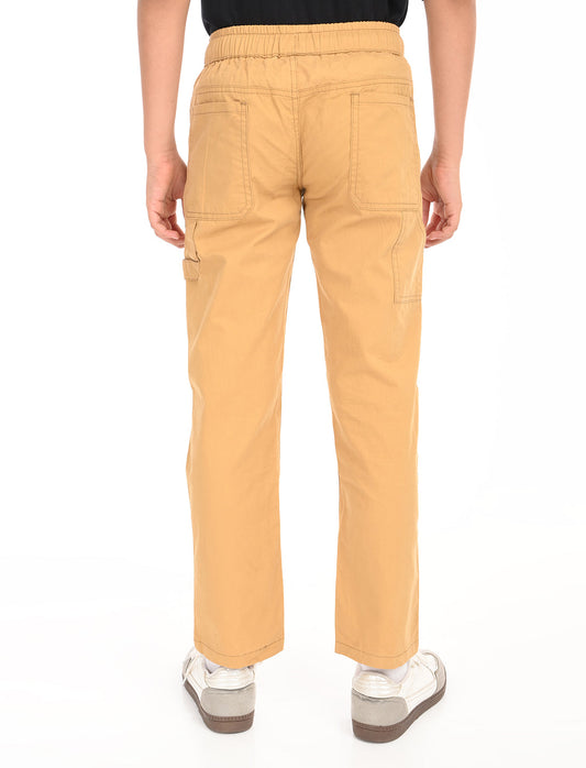 Zion Boys Cotton Lycra Solid Colored Work Wear Trousers - Khaki