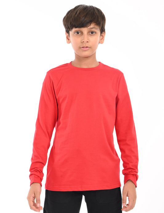Zion Cotton  Full Sleeve Solid Round Neck T shirt - Red