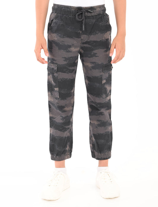 Zion Boys Cotton Camoflague Printed Ankle Length Jogger - Black