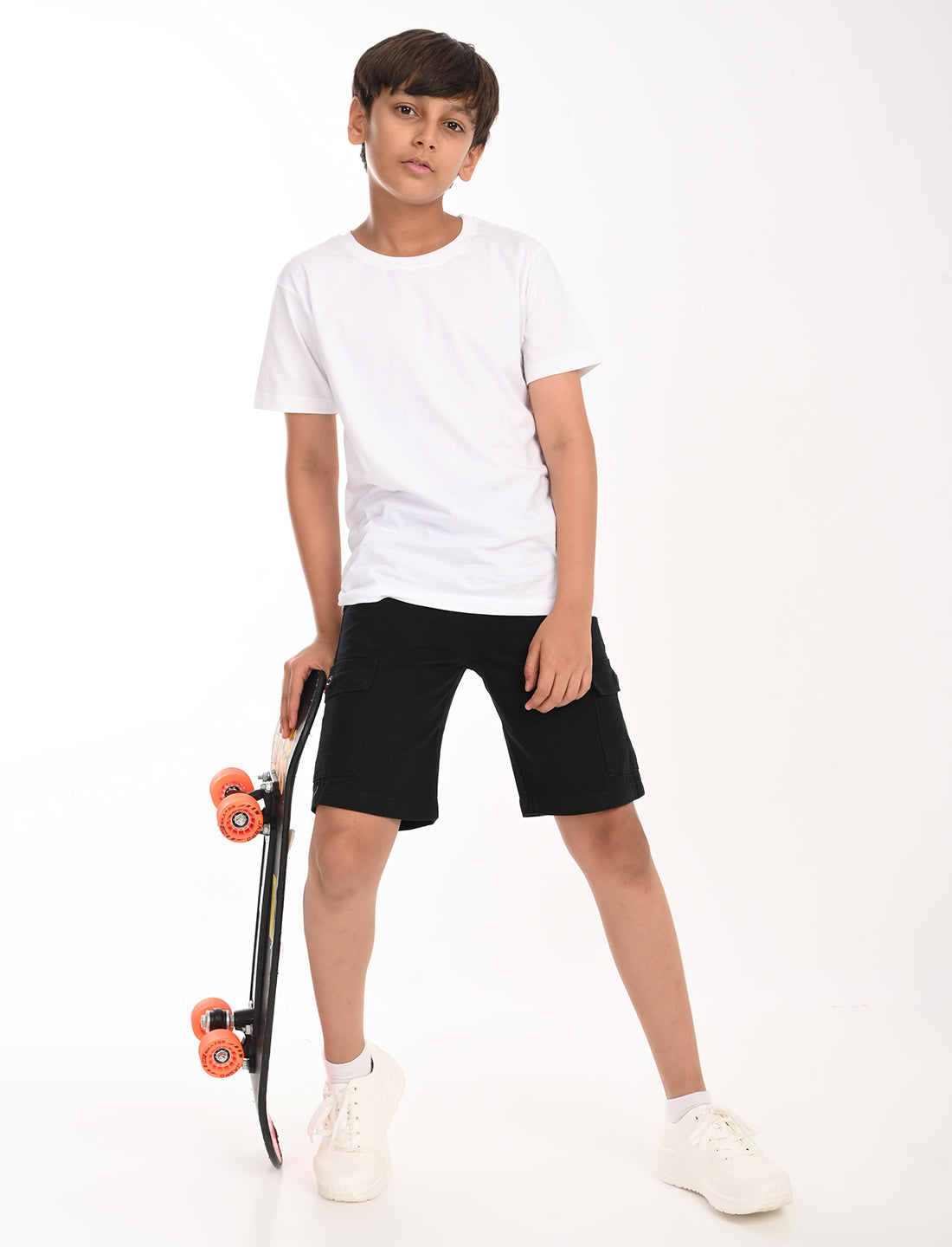 Zion Boys Cotton Solid Colored Cargo Shorts - Black