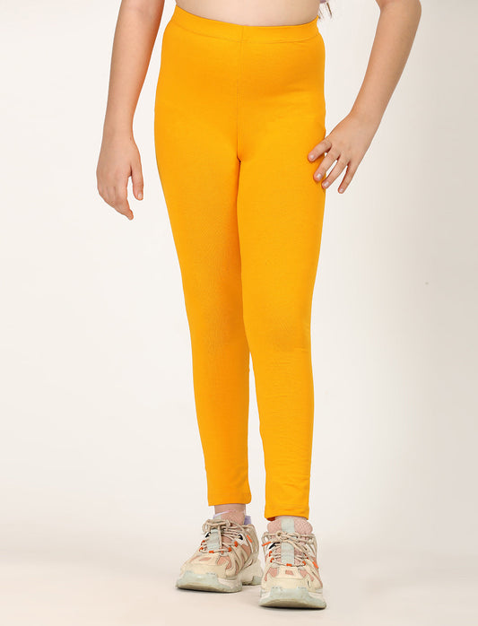 Zion girls 4 way Stretachable Cotton Lycra Ankle Length Leggings - Yellow