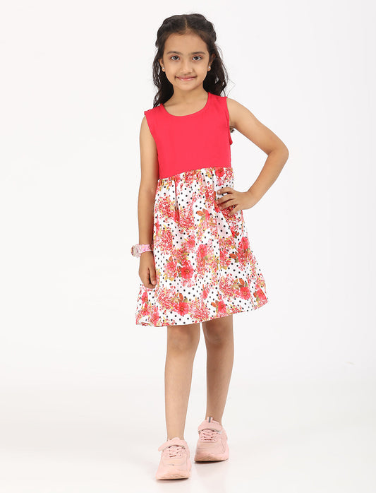 ZION Rayon Poly Printed Fit and Flare Sleeveless Dress - Red