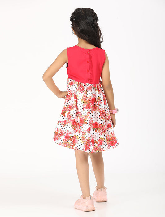 ZION Rayon Poly Printed Fit and Flare Sleeveless Dress - Red