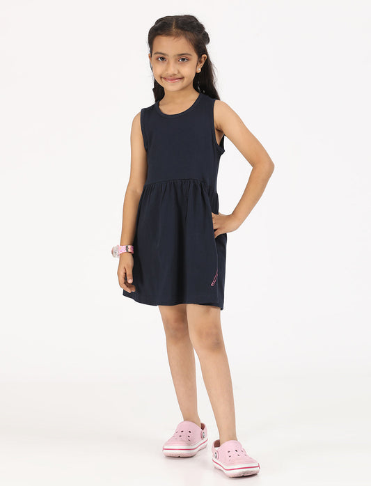 Zion Girls Patterned Jersey Dress-Navy
