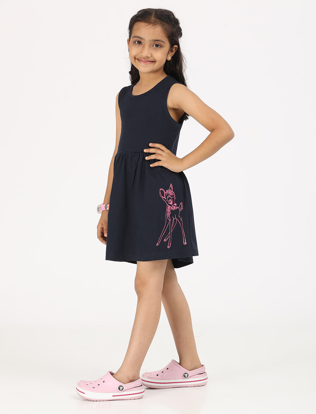 Zion Girls Patterned Jersey Dress-Navy