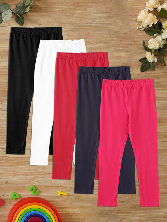 Zion girls 4 way Stretachable Cotton Lycra Ankle Length Leggings Pack of 5 - Multi color