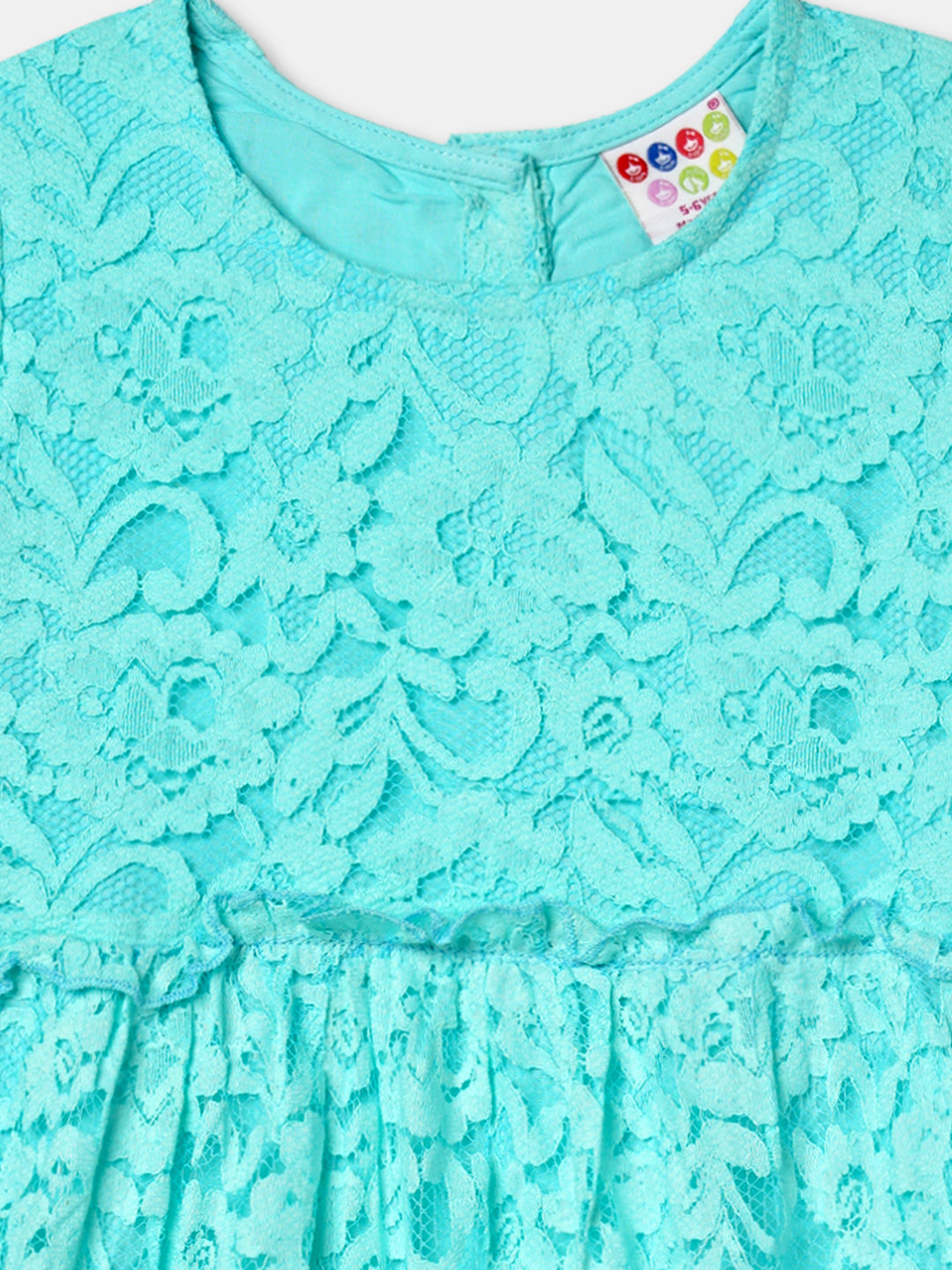 Zion Girls Lace Dress with Bell Sleeves & Ruffles - Aqua