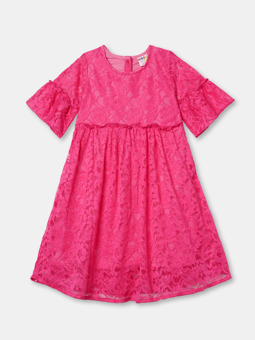 Zion Girls Lace Dress with Bell Sleeves & Ruffles-Lt Pink
