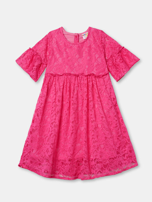 Zion Girls Lace Dress with Bell Sleeves & Ruffles-Lt Pink