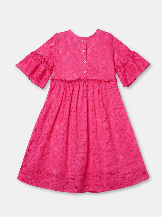Zion Girls Lace Dress with Bell Sleeves & Ruffles-Lt Pink