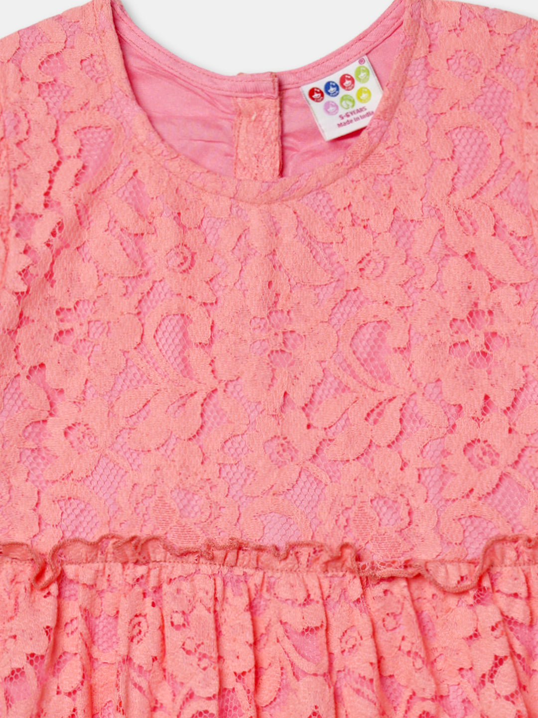 Zion Girls Lace Dress with Bell Sleeves & Ruffles - Pink