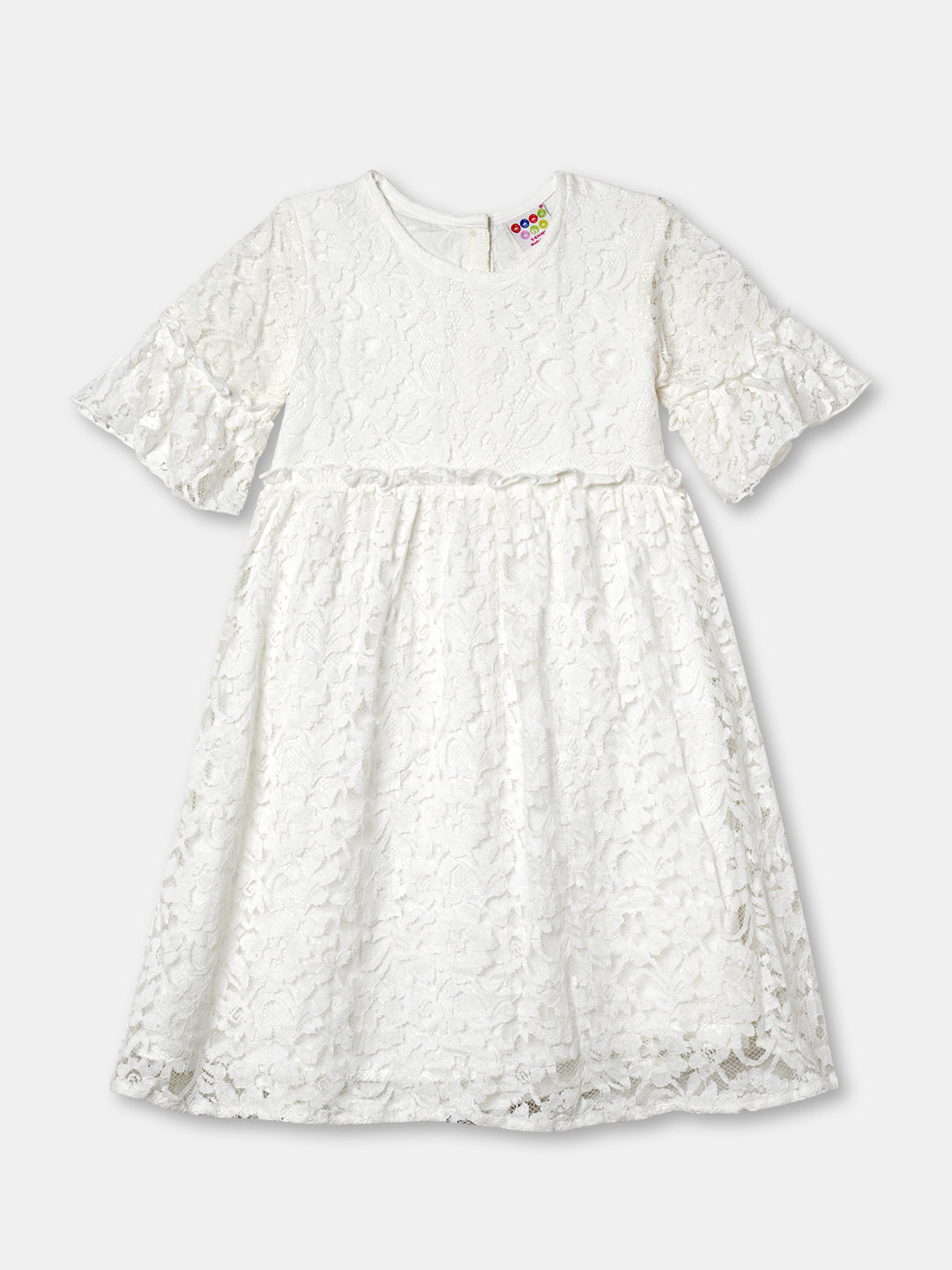 Zion Girls Lace Dress with Bell Sleeves & Ruffles - White
