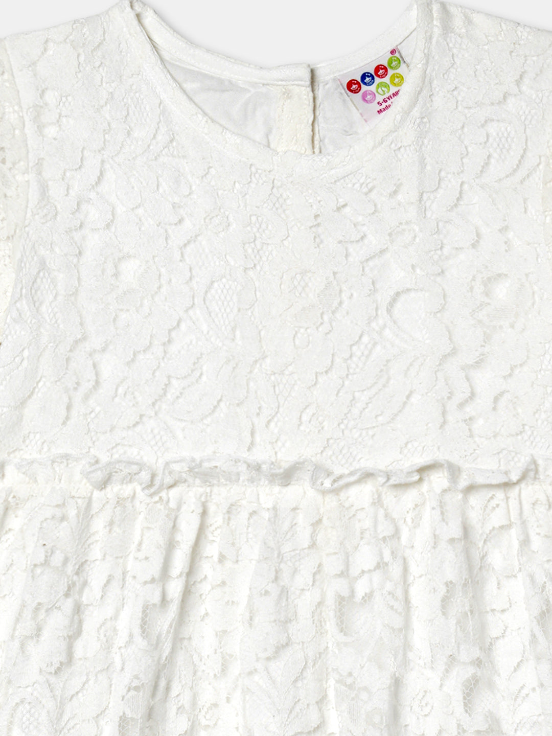 Zion Girls Lace Dress with Bell Sleeves & Ruffles - White