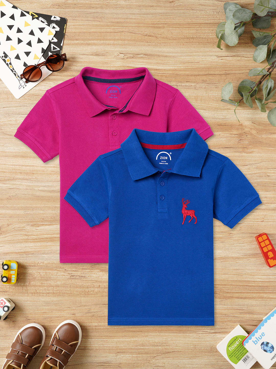 Zion Boys Pique Polo T-shirt with Deer Embroidery Pack of 2