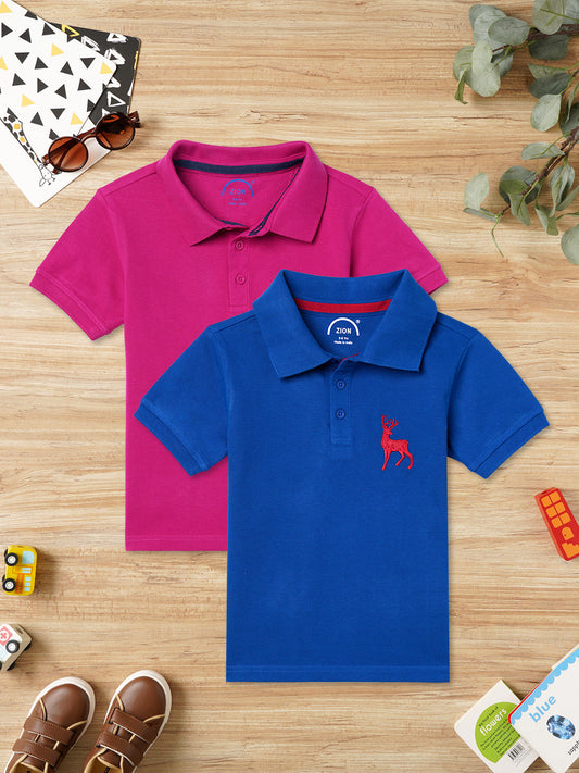 Zion Boys Pique Polo T-shirt with Deer Embroidery Pack of 2