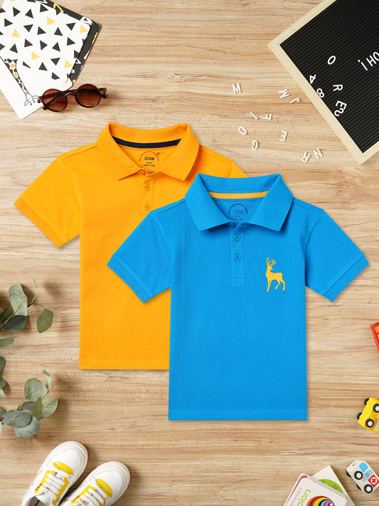 Zion Boys Pique Polo T-shirt with Deer Embroidery Pack of 2