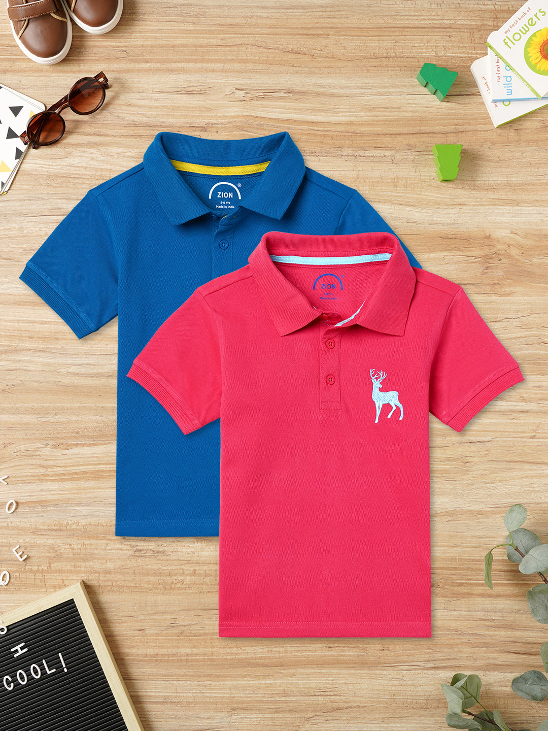 Zion Boys Pique Polo T-shirt with Deer Embroidery Pack of 2