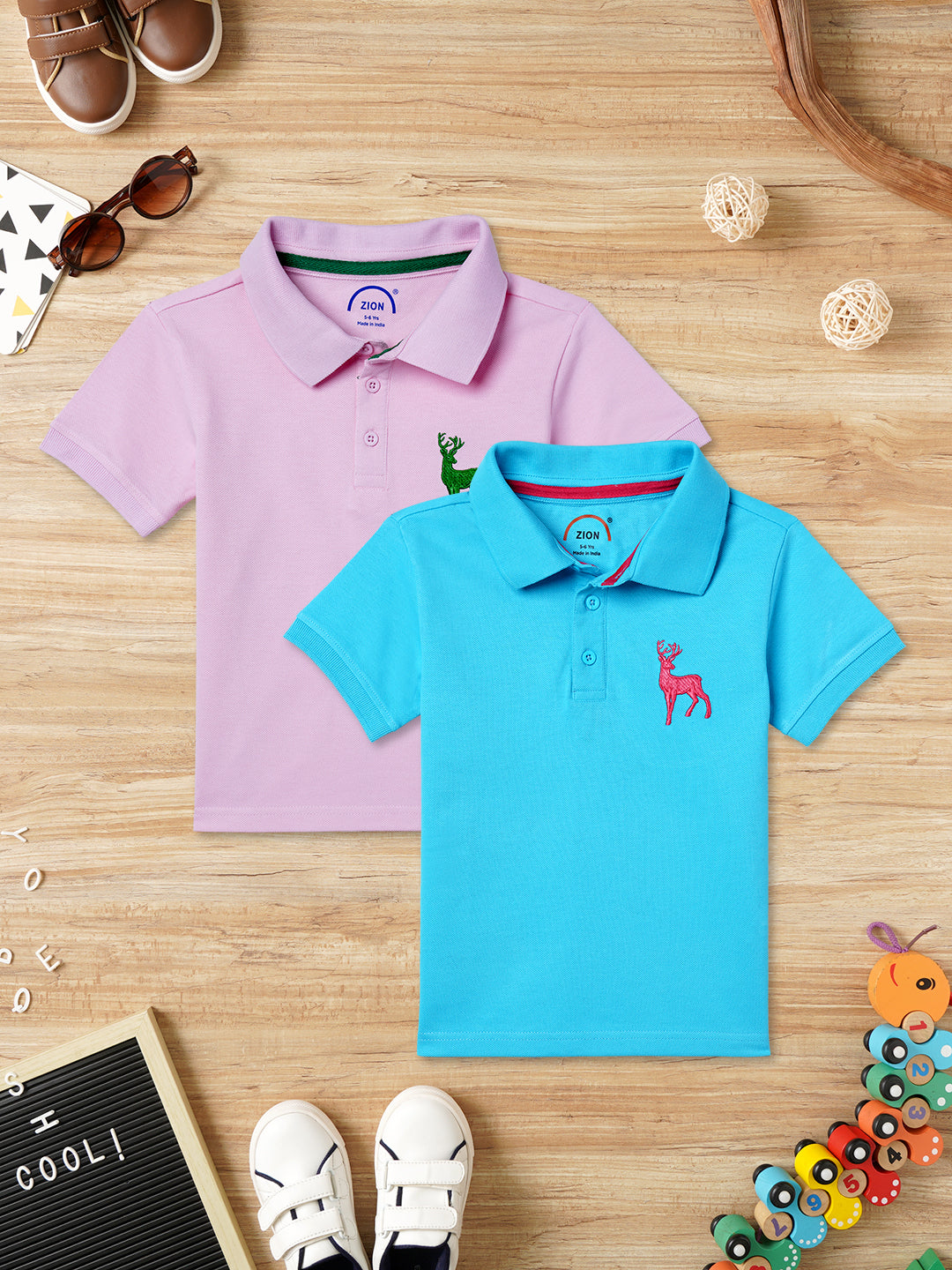 Zion Boys Pique Polo T-shirt with Deer Embroidery Pack of 2