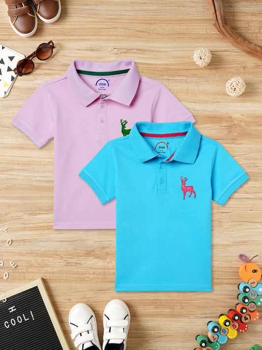 Zion Boys Pique Polo T-shirt with Deer Embroidery Pack of 2