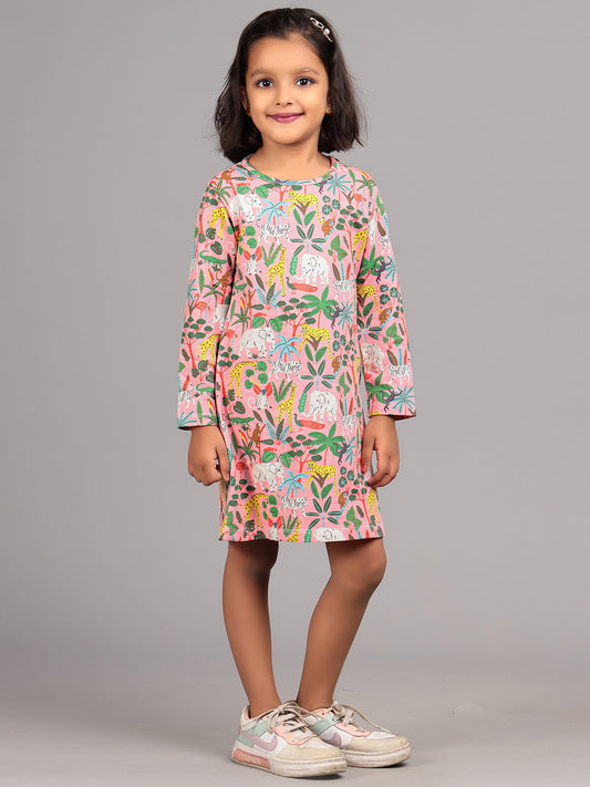 Zion Girls All Over Printed A line Casual Dress - Off white