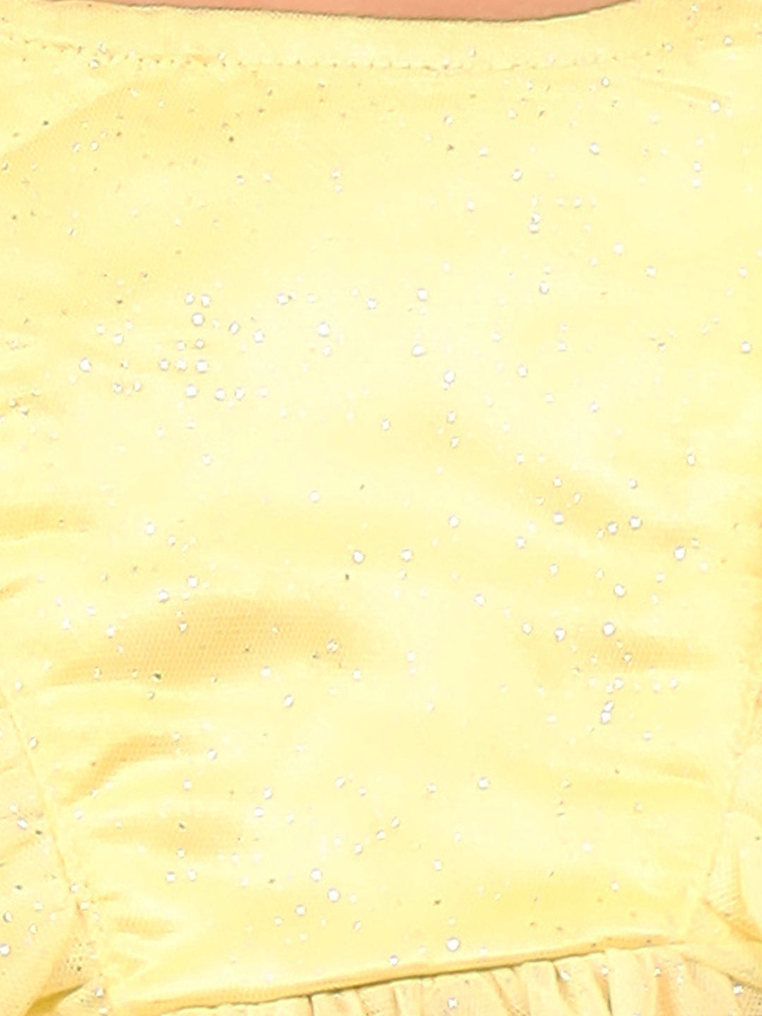 Zion Girls Fit and Flare Dress in Shimmer Mesh & Ruffle Highlights-Yellow
