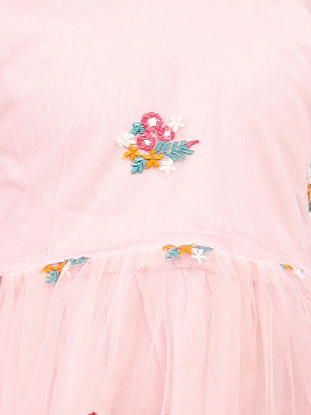 Zion Girls Skater Dress in all over embroidered mesh-Peach