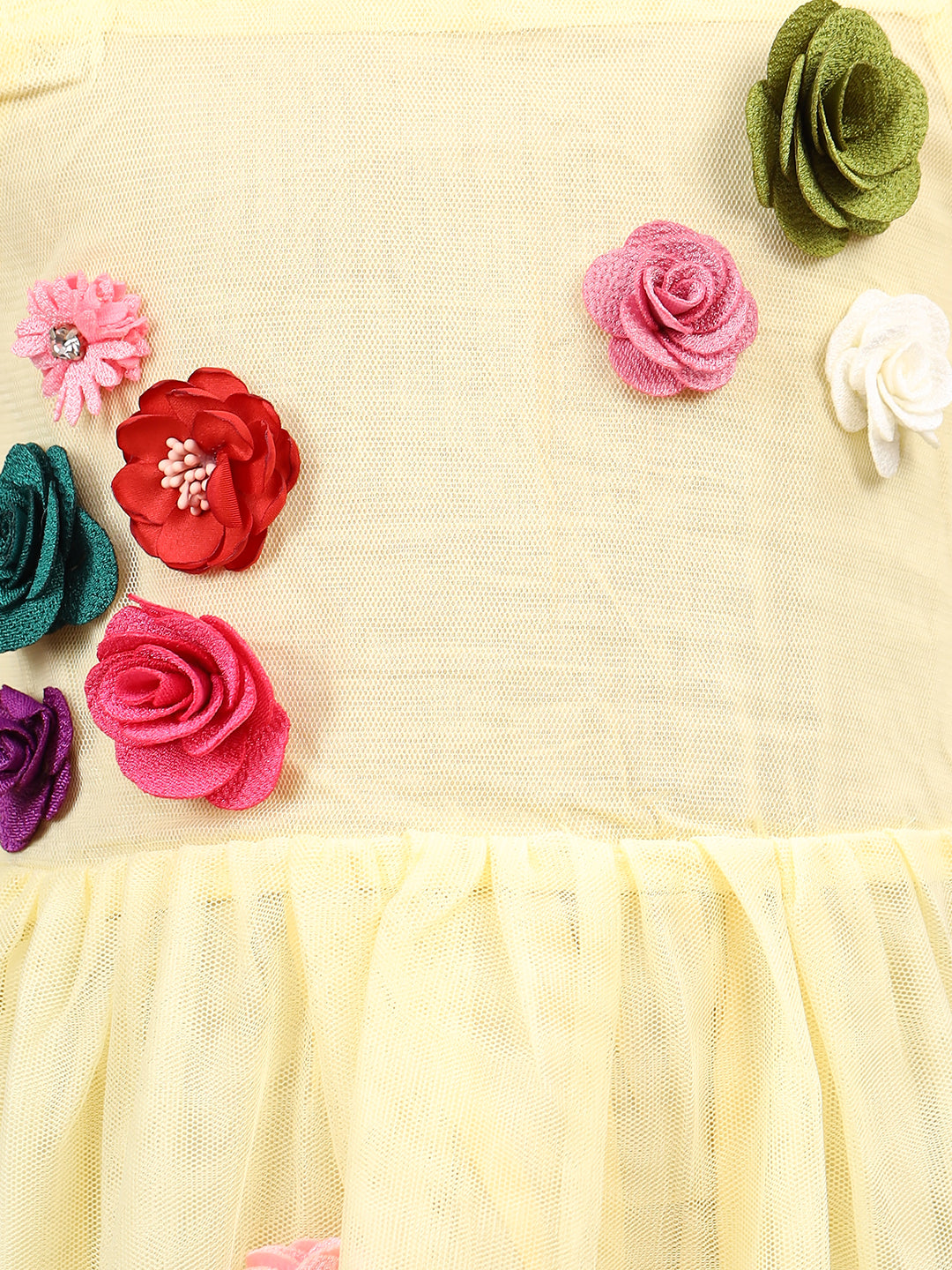 Zion Girls Skater Dress with 3d flower  & Smocking Highlight-Yellow