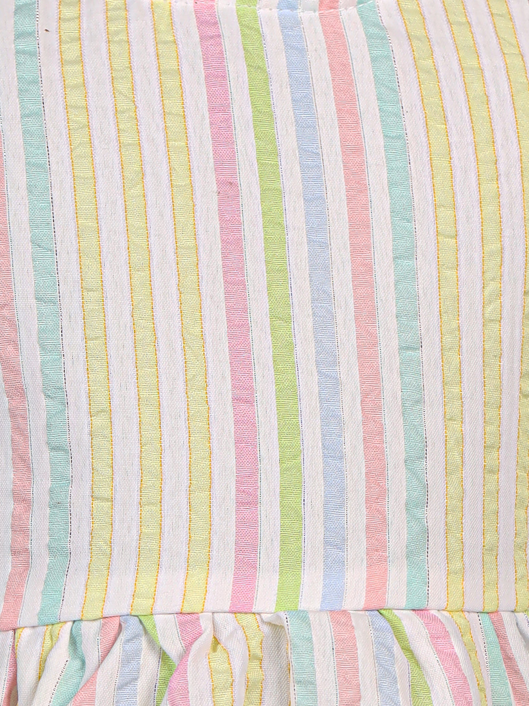 Zion Cotton Seersuckered Flared Sleeve Striped Dress - Yellow