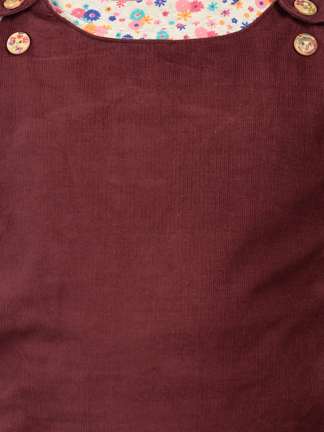 Zion Girls Dungaree Dress with Printed Tshirt-Maroon