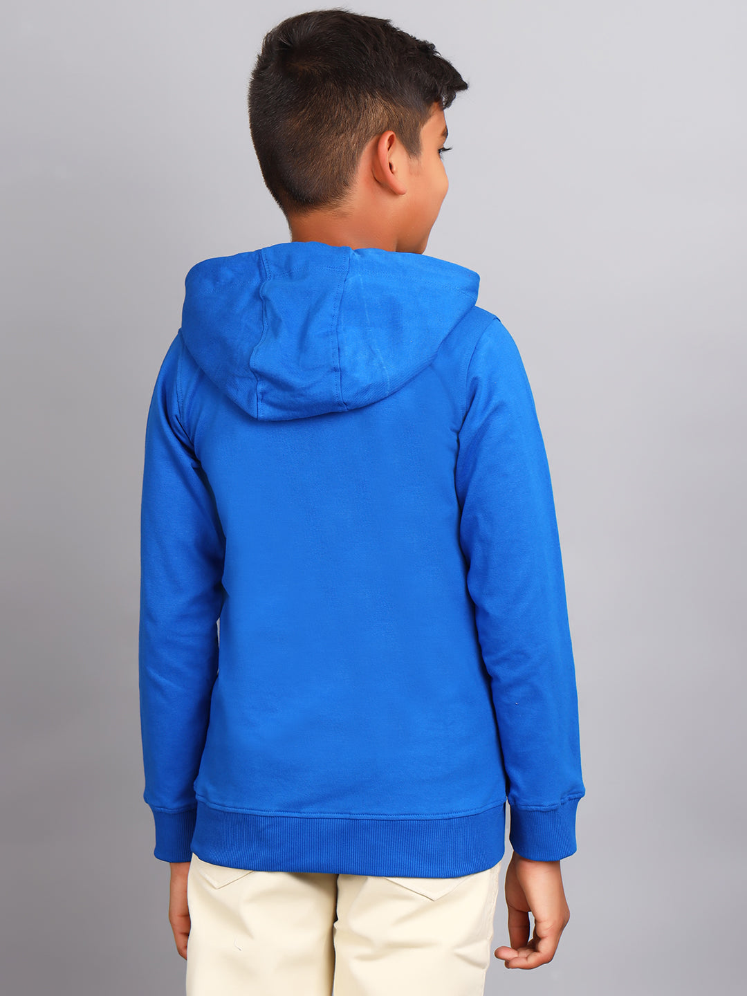 Zion Boys Solid Front Open Hooded Sweatshirt with embroidery-Royal Blue