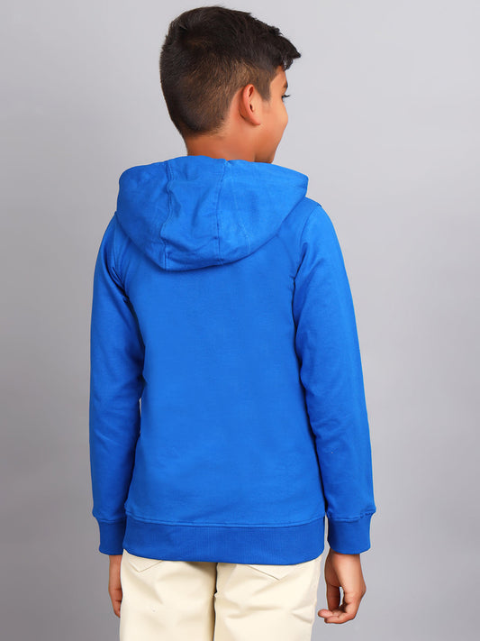 Zion Boys Solid Front Open Hooded Sweatshirt with embroidery-Royal Blue