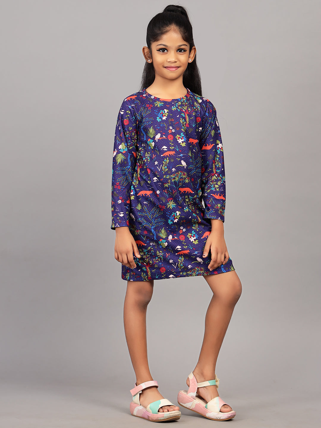 Zion Girls All Over Printed A line Casual Dress - Purple