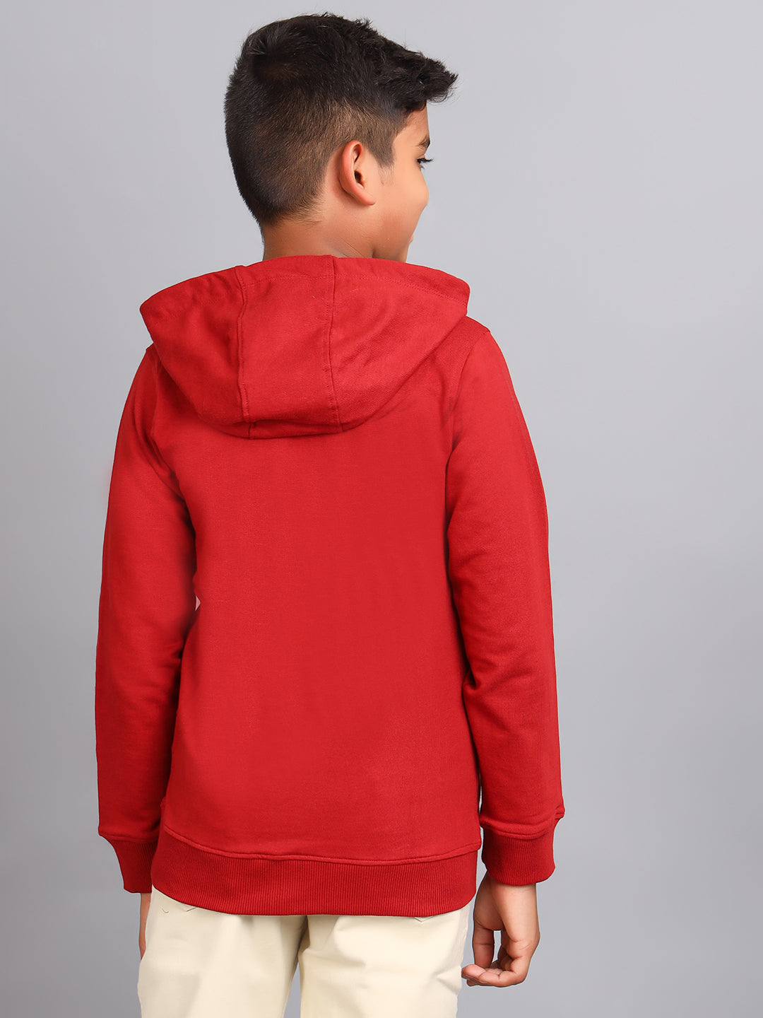 Zion Boys Solid Front Open Hooded Sweatshirt with Flag embroidery-Burgandy