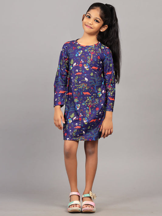 Zion Girls All Over Printed A line Casual Dress - Purple