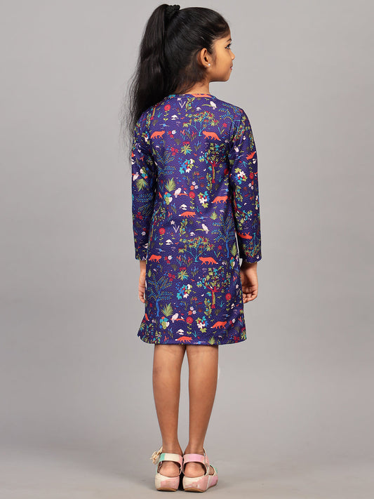 Zion Girls All Over Printed A line Casual Dress - Purple