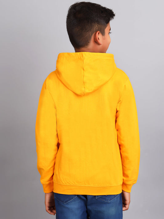 Zion Boys Solid Front Open Hooded Sweatshirt with embroidery-Yellow