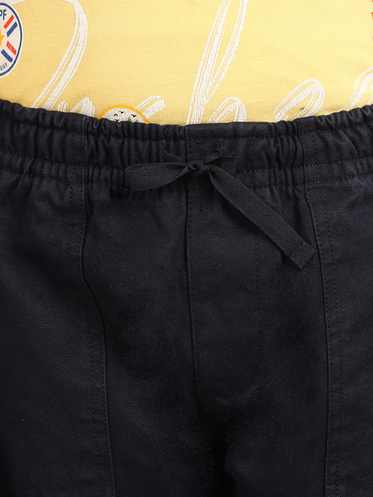 Zion Boys Solid Cargo Pants with Draw Chord - Black