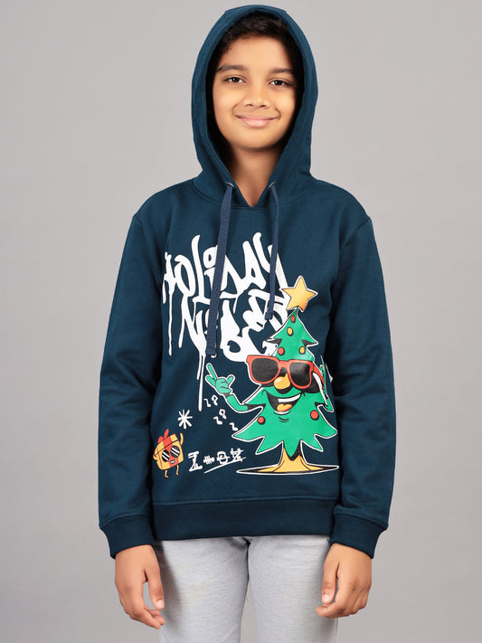 Zion Boys Hooded Sweatshirt with Xmas Print Highlights.-Blue