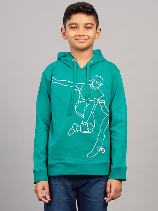 Zion Boys Hooded Sweatshirt with Skater Print Highlight-Green