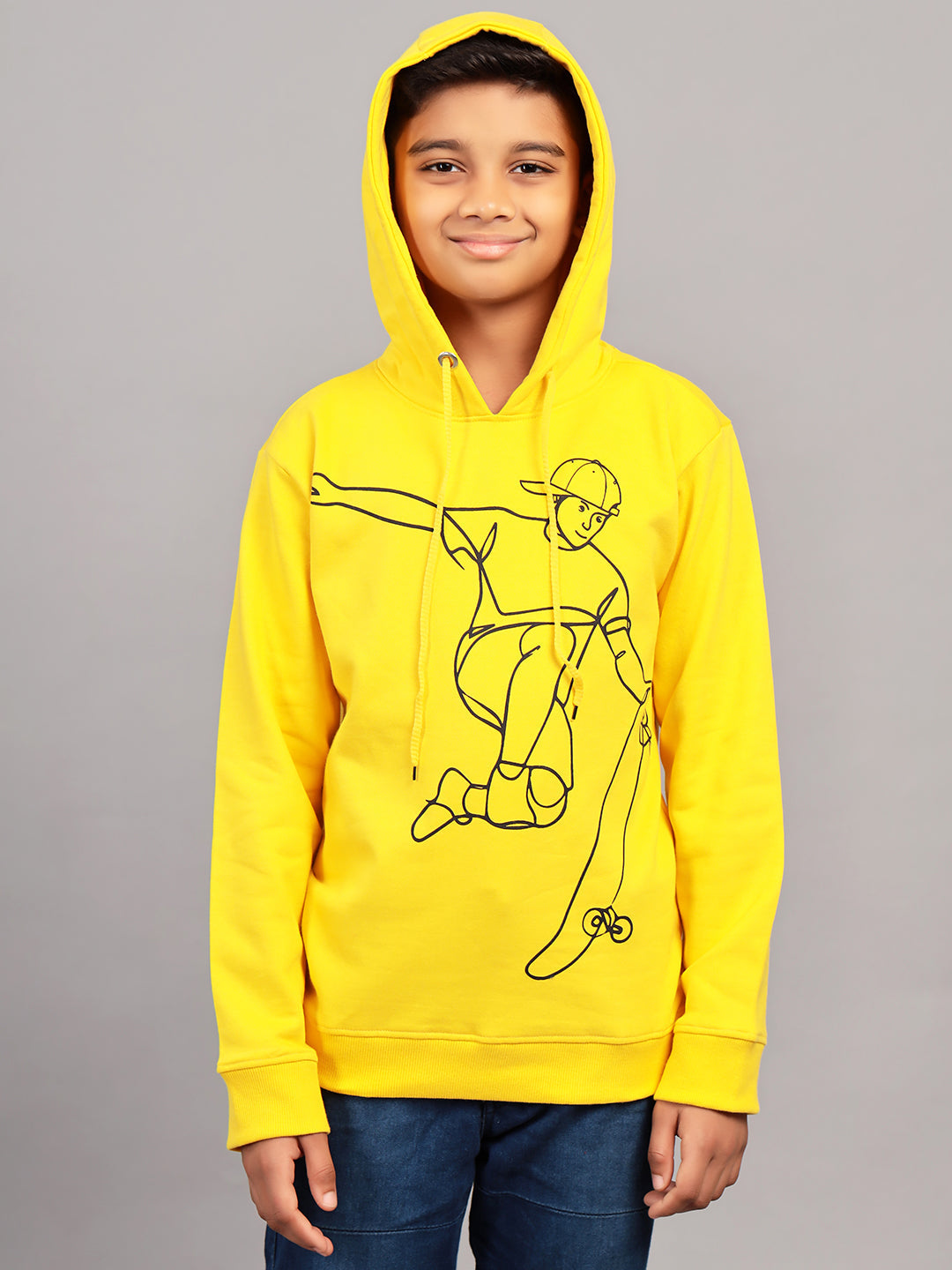 Zion Boys Hooded Sweatshirt with Skater Print Highlight-Yellow