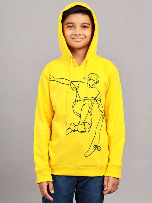 Zion Boys Hooded Sweatshirt with Skater Print Highlight-Yellow