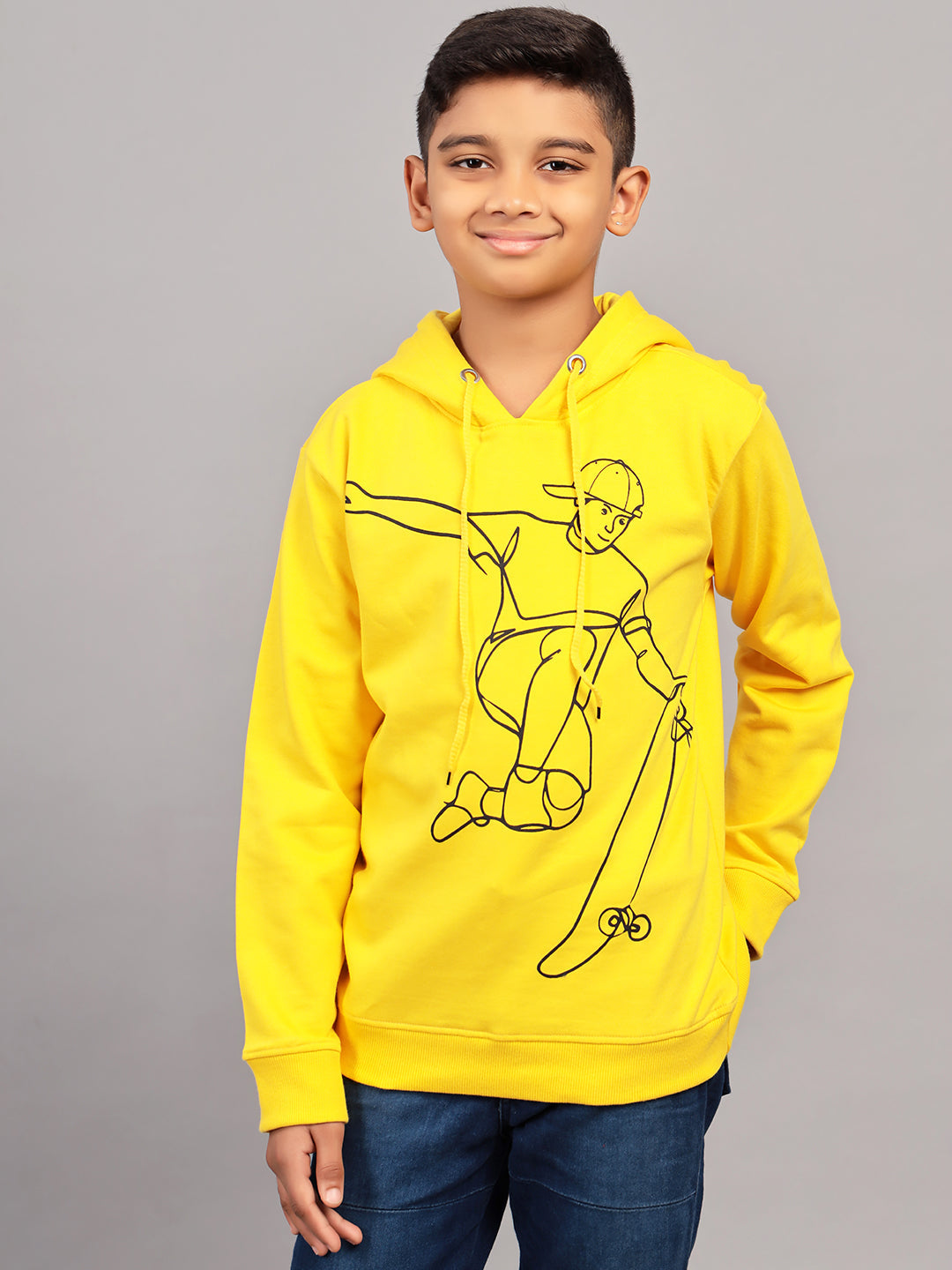 Zion Boys Hooded Sweatshirt with Skater Print Highlight-Yellow